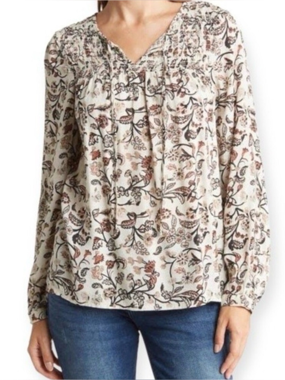 Lucky Brand Floral Long Sleeve Boho Blouse EUC
